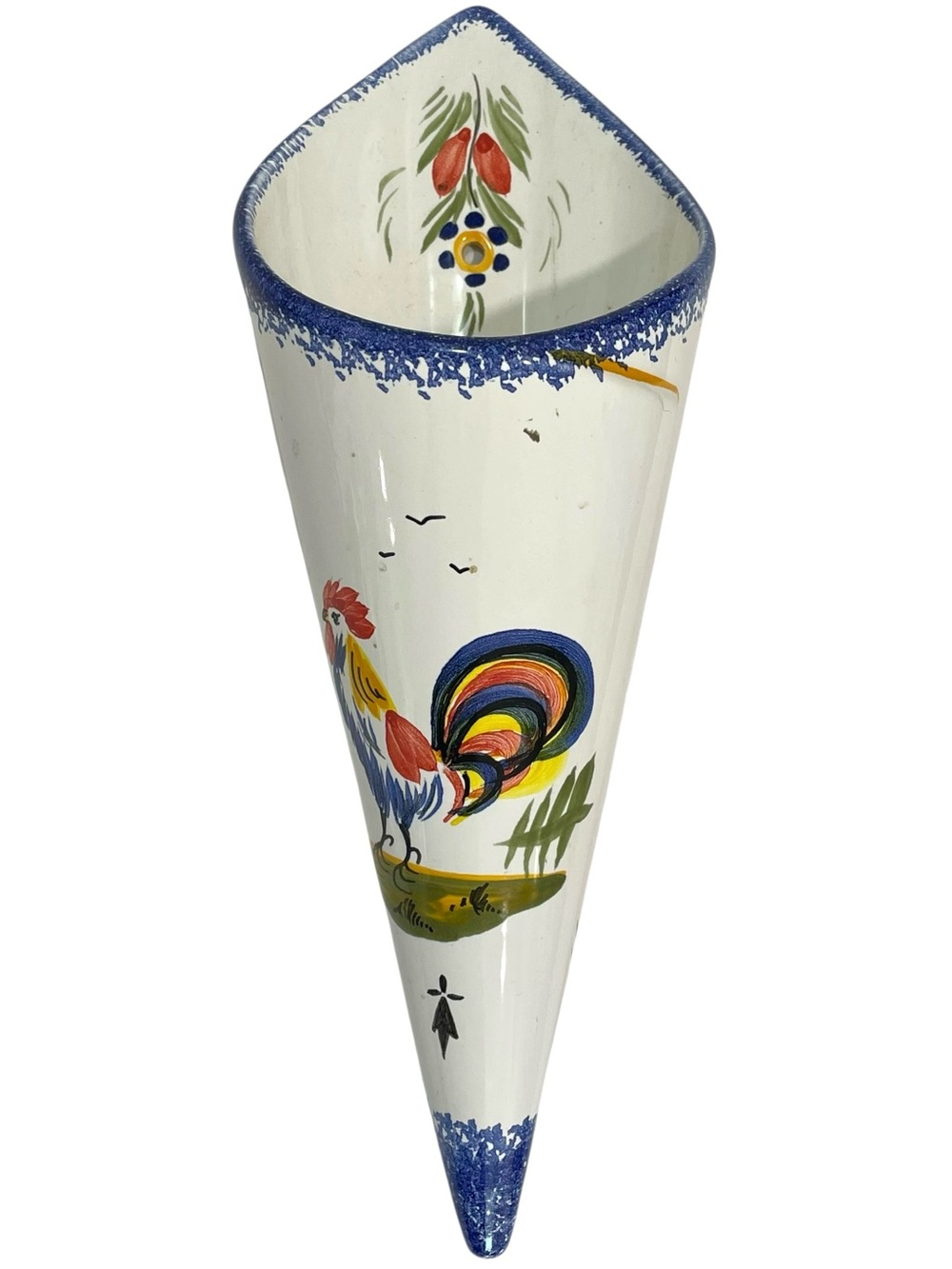 Vintage 1970s Henriot Quimper France Signed Wall Pocket Vase Hand-Painted Breton